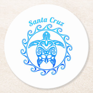 Ocean Blue Tribal Turtle Santa Cruz Runder Pappuntersetzer