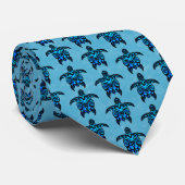 Ocean Blue Tribal Turtles Krawatte (Gerollt)
