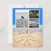 Ocean Blue Tropical Beach Herz in Sand Wedding Dankeskarte (Vorderseite)