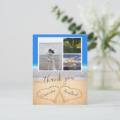 Ocean Blue Tropical Beach Herz in Sand Wedding Dankeskarte (Stehend Vorderseite)