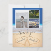 Ocean Blue Tropical Beach Herz in Sand Wedding Dankeskarte (Vorderseite)
