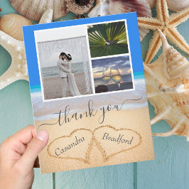 Ocean Blue Tropical Beach Herz in Sand Wedding Dankeskarte