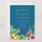 Ocean Blue Tropical Blume Foto QR Code Hochzeit Einladung (Vorderseite)
