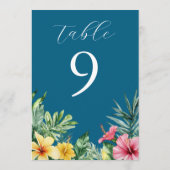 Ocean Blue Tropical Blume Grüne Tischnummer (Rückseite)