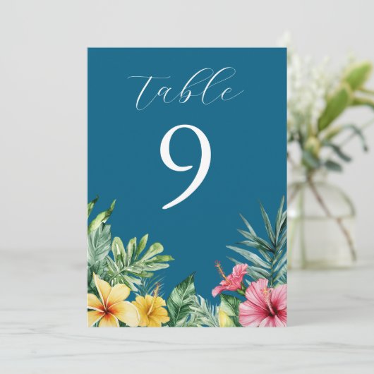 Ocean Blue Tropical Blume Grüne Tischnummer (Stehend Vorderseite)