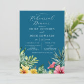 Ocean Blue Tropical Blume Probe Dinner Einladung (Stehend Vorderseite)