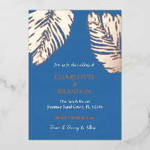 Ocean Blue Tropical Palm Leaf Wedding Gold