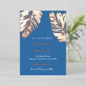 Ocean Blue Tropical Palm Leaf Wedding Gold Folieneinladung (Stehend vorne)
