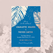 Ocean Blue Tropical Palms Beach Hochzeit Gold Folieneinladung