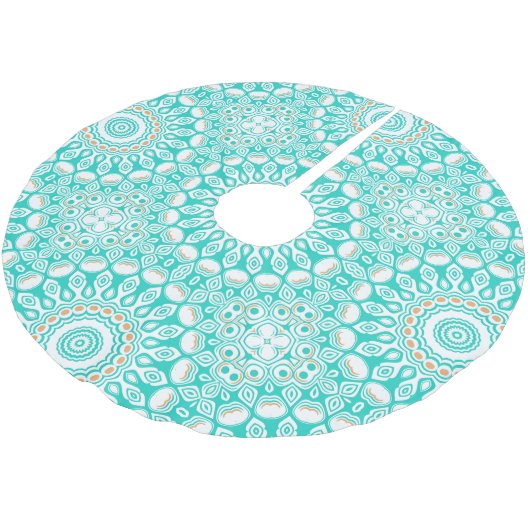 Ocean Blue Turquoise Medallion Polyester Weihnachtsbaumdecke (Schrägansicht)