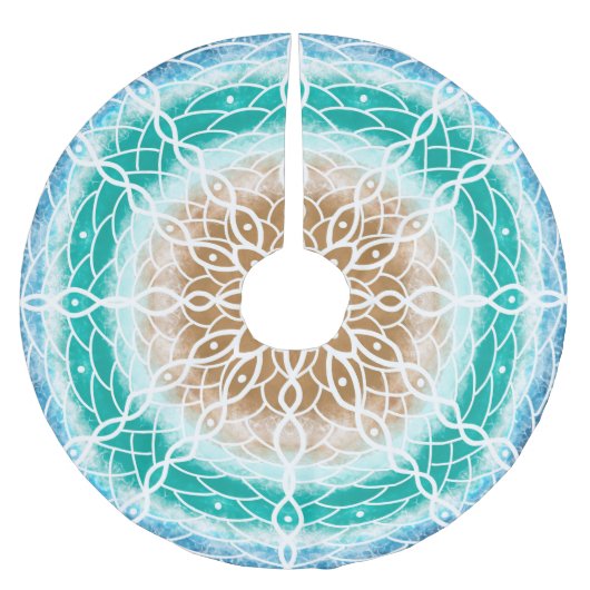 Ocean Blue und Aquamarin Mandala Polyester Weihnachtsbaumdecke (Vorderseite)