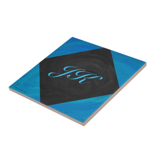 Ocean Blue und Black Monogram Fliese (Seite)