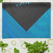 Ocean Blue und Black Monogram Geschirrtuch (Gefaltet)