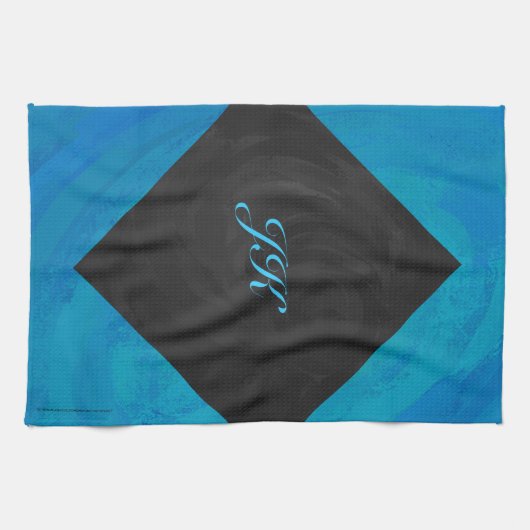 Ocean Blue und Black Monogram Geschirrtuch (Horizontal)