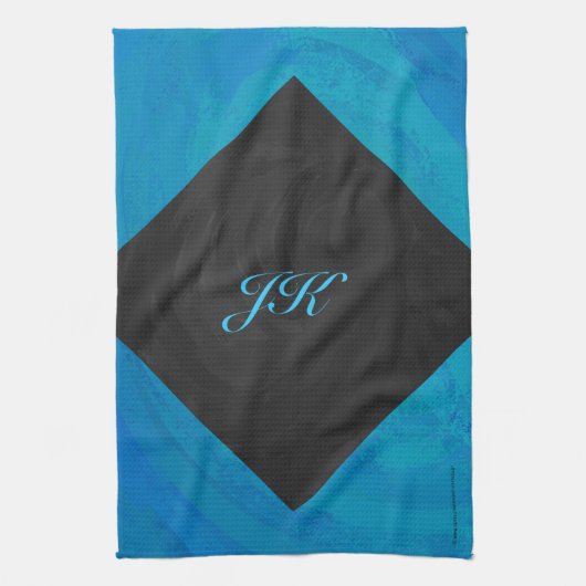 Ocean Blue und Black Monogram Geschirrtuch (Vertikal)