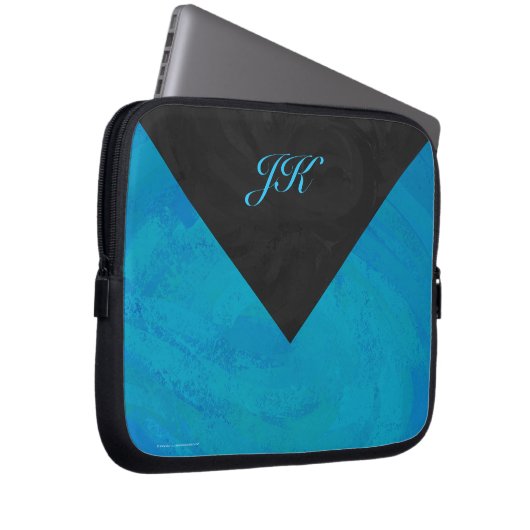Ocean Blue und Black Monogram Laptopschutzhülle (Vorne Rechts)