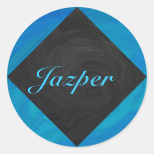 Ocean Blue und Black Monogram Runder Aufkleber