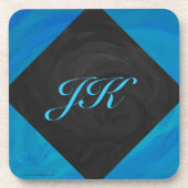 Ocean Blue und Black Monogram Untersetzer (Vorderseite)