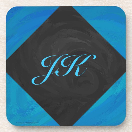 Ocean Blue und Black Monogram Untersetzer (Vorderseite)