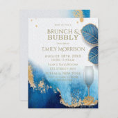 Ocean Blue und Gold Agate Brunch und Bubbly Einladung (Vorne/Hinten)