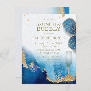 Ocean Blue und Gold Agate Brunch und Bubbly Einladung