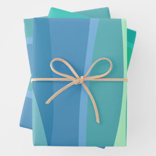 Ocean Blue und Green Abstrakte Formen Ästhetisch Geschenkpapier Set