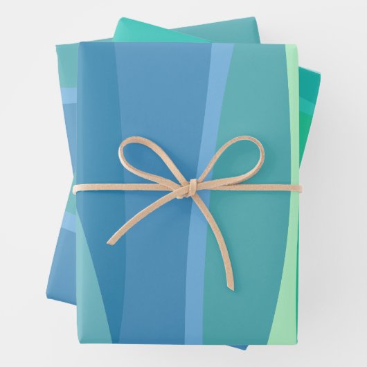 Ocean Blue und Green Abstrakte Formen Ästhetisch Geschenkpapier Set (Beispiel)