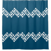 Ocean Blue und White Mono Zig Zag Duschvorhang (Vorderseite)