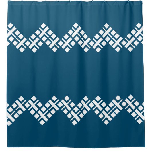 Ocean Blue und White Mono Zig Zag Duschvorhang (Vorderseite)