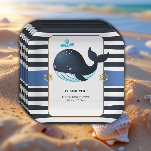 Ocean Blue Under Sea Kawaii Whale Baby Shower Pappteller