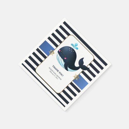 Ocean Blue Under Sea Kawaii Whale Baby Shower Serviette (Ecke)