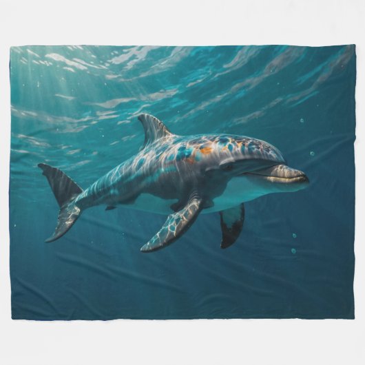 Ocean Blue Underwater Dolphin Portrait Fleecedecke (Vorderseite (Horizontal))