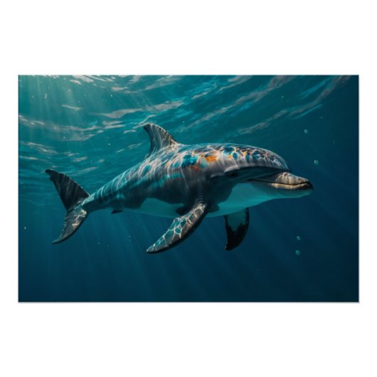 Ocean Blue Underwater Dolphin Portrait Poster (Vorderseite)
