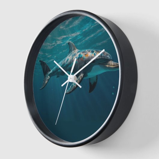Ocean Blue Underwater Dolphin Portrait Uhr (Winkel)