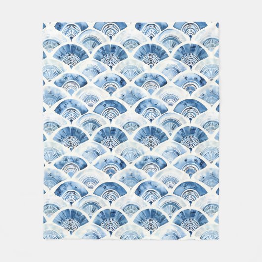 Ocean Blue Wassercolor Geometric Art Deco Fleecedecke (Vorderseite)