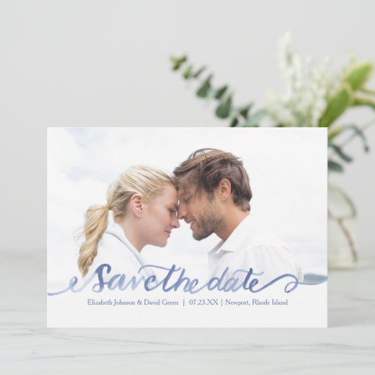 Ocean Blue Watercolor Foto Save the Date (Stehend Vorderseite)