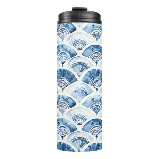 Ocean Blue Watercolor Geometric Gradient Art Deco Thermosbecher (Vorderseite)