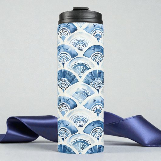Ocean Blue Watercolor Geometric Gradient Art Deco Thermosbecher