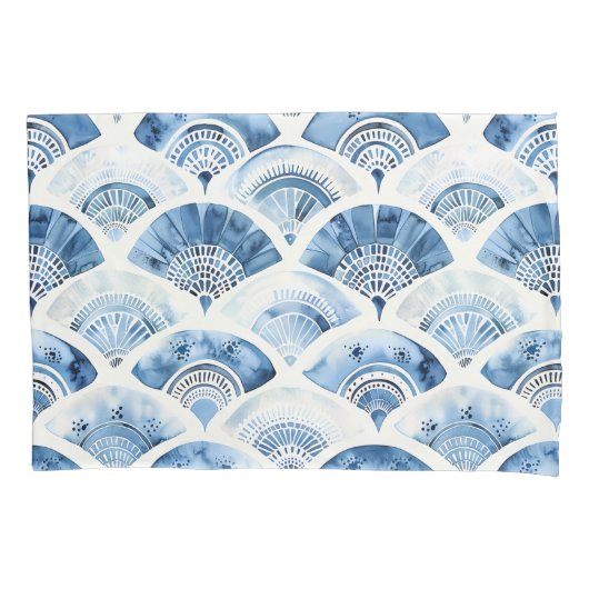 Ocean Blue Watercolor Geometric Pillowcase Kissenbezug (Vorderseite)
