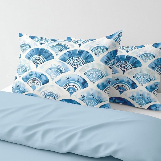 Ocean Blue Watercolor Geometric Pillowcase Kissenbezug