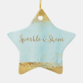 Ocean Blue Watercolor Gold Sparkone Keramik Ornament (Vorne)