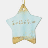 Ocean Blue Watercolor Gold Sparkone Keramik Ornament (Links)
