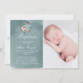 Ocean Blue Watercolor Marsala Floral Taufe Einladung (Vorderseite)