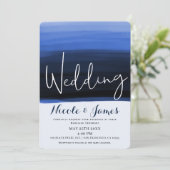 Ocean Blue Watercolor Moderne Glam Wedding Einladung (Stehend Vorderseite)