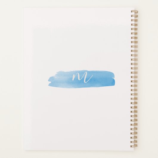 Ocean Blue Watercolor Monogram Script Planer (Rückseite)