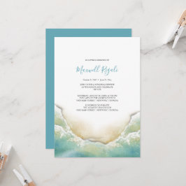 Ocean Blue Watercolor Shoreline Memberline Service Einladung