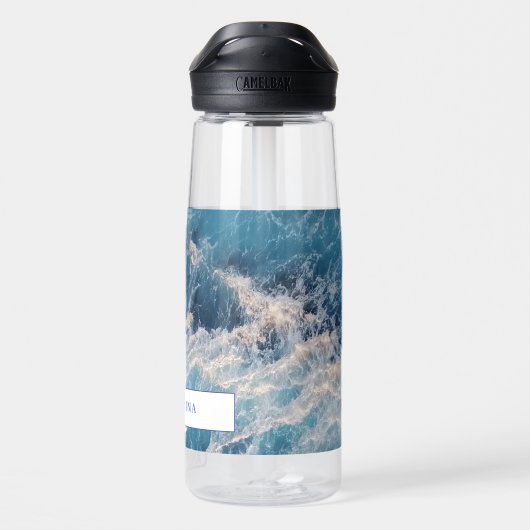 Ocean Blue Waves Bath Individuelle Name Trinkflasche (Rückseite)