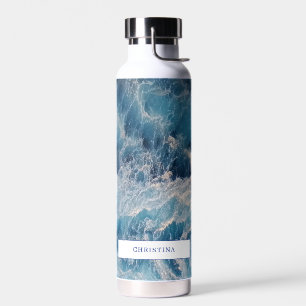 Ocean Blue Waves Bath Individuelle Name Trinkflasche