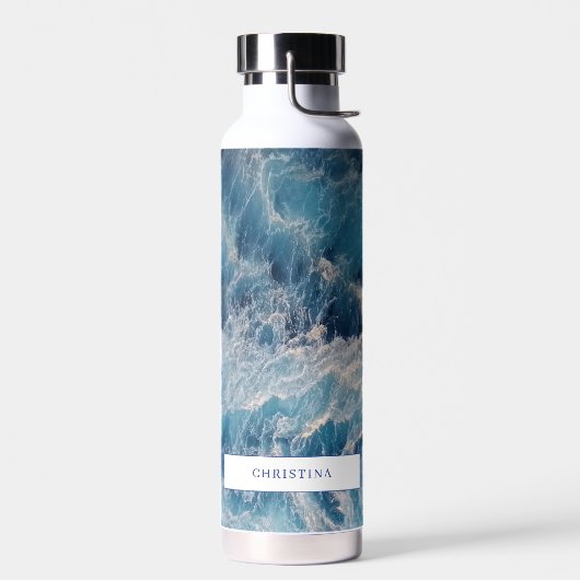 Ocean Blue Waves Bath Individuelle Name Trinkflasche (Links)