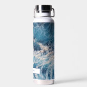 Ocean Blue Waves Bath Individuelle Name Trinkflasche (Rückseite)